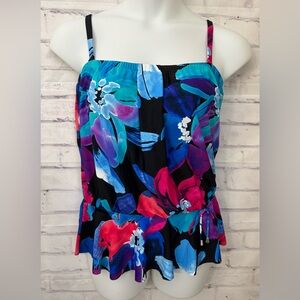 Maxine Of‎ Hollywood 16 Blouse Tankini Swimsuit Peplum Bandeau Pink Blue Top